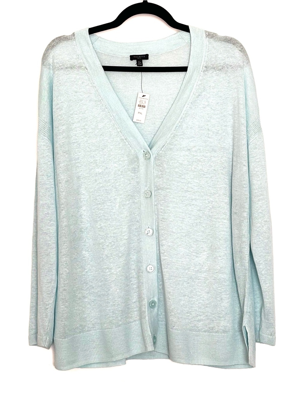 Talbots 100% Linen V-Neck Cardigan Light Blue Size XLP NWT